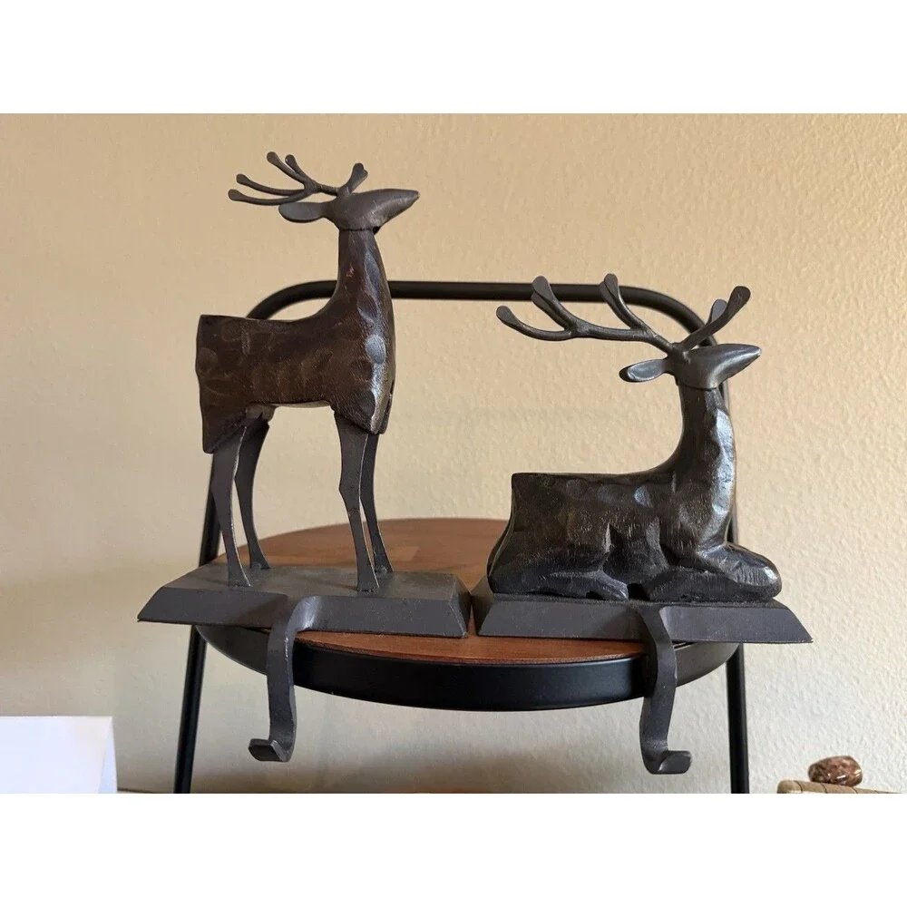 Pier 1 Imports Reindeer Walking Stocking Hanger Wood Wrought Iron Christmas EUC